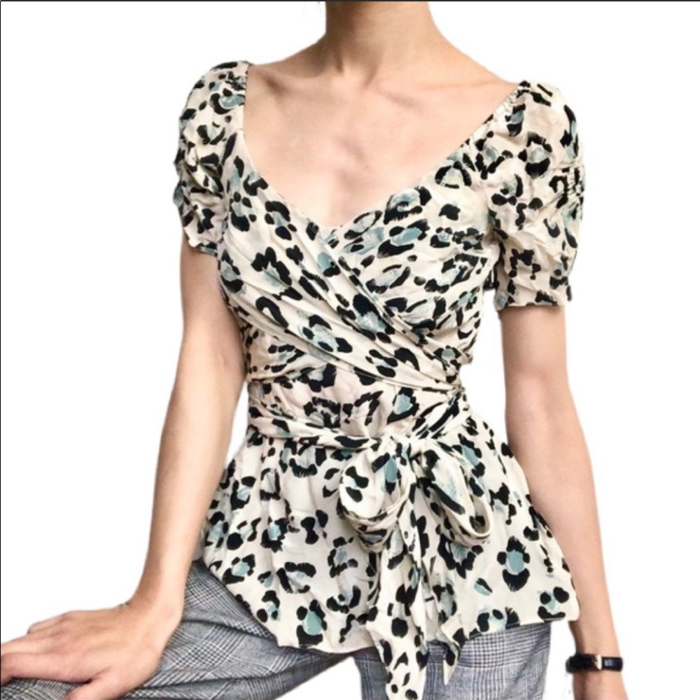Nanette Lepore leopard print silk wrap top